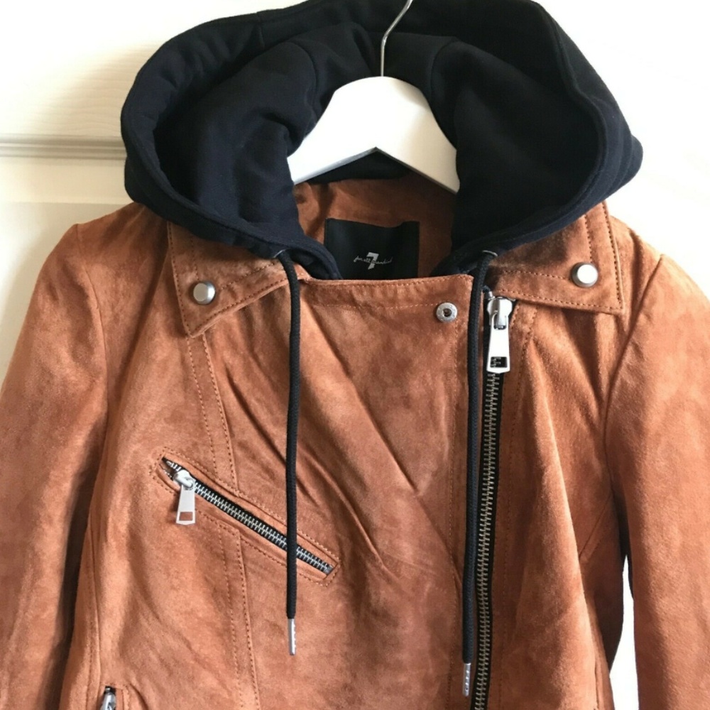 7 For All Mankind Brown Suede Jacket Moto NWT - Picture 4 of 7